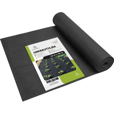 Garronda toile de paillage geotextile 150 g m² anti mauvaise herbe pour gravier allées terrasse sol extérieur rouleau géotextile jardin bache sol résistante noir 1,6 x 30 m GD-0177 (1/5)