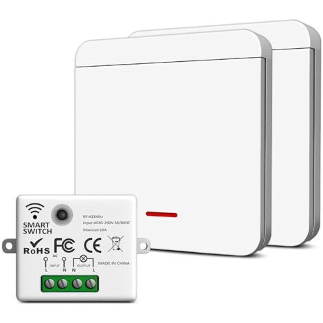 Interrupteur sans fil 230 V avec récepteur et émetteur, interrupteur sans fil pour lampes et appareils jusqu'à 1500 W, installation facile, transmission de signal puissante, multi-contrôle (2 (1/5)
