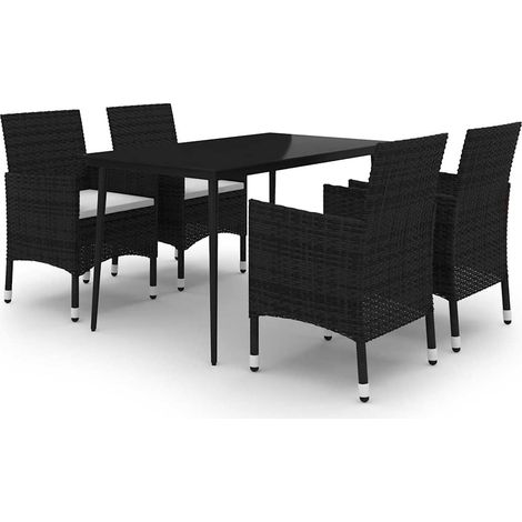 Maison Exclusive - 5-tlg. Garten-Essgruppe mit Auflagen Poly Ratt (1/5)