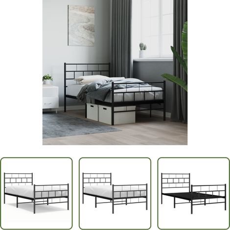 vidaXL Lit métallique - Cadre de lit métal sans matelas avec pied de lit noir 107x203cm (1/5)
