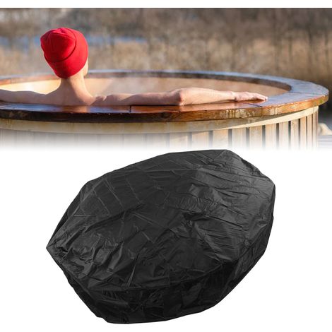 Schutzhülle für Whirlpools im Freien, runde Badewannenabdeckung, Modell 210 x 30 cm, schwarz, aus silberfarbenem Polyestertaft, 190 % wasserdicht