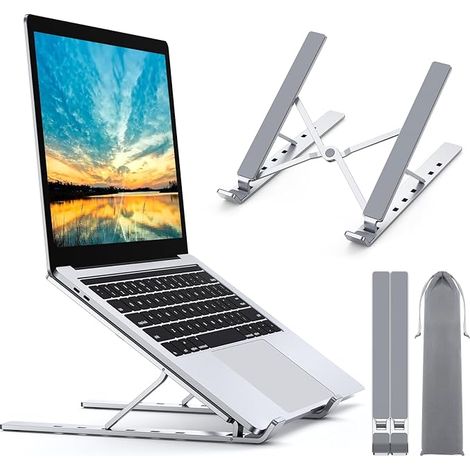 Support d'ordinateur portable, support d'ordinateur portable réglable à 5 vitesses avec radiateur en aluminium ventilé, compatible avec MacBook, Lenovo et autres ordinateurs portables, tablettes et éc