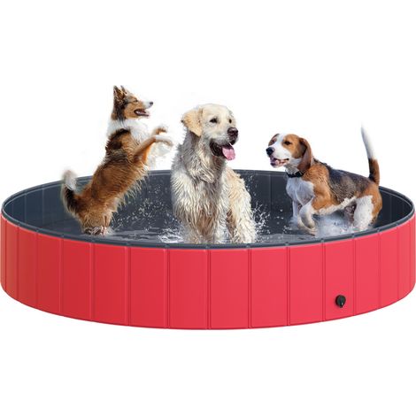 Piscine pliable PawHut pour chiens et chats Ø160 x 30 cm, baignoire portable pour animaux de compagnie, PVC antidérapant, usages multiples intérieurs et extérieurs, rouge