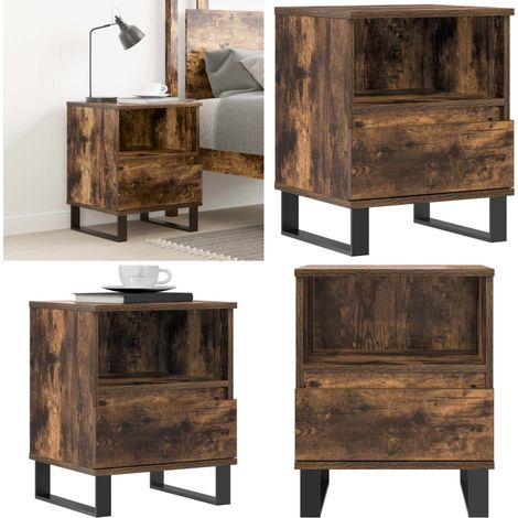 Table de chevet chêne fumé 40x35x50 cm bois d’ingénierie - Table De Nuit - Meuble De Chambre - Table D'appoint - Commode - Étagère Murale - Home & Living (1/5)