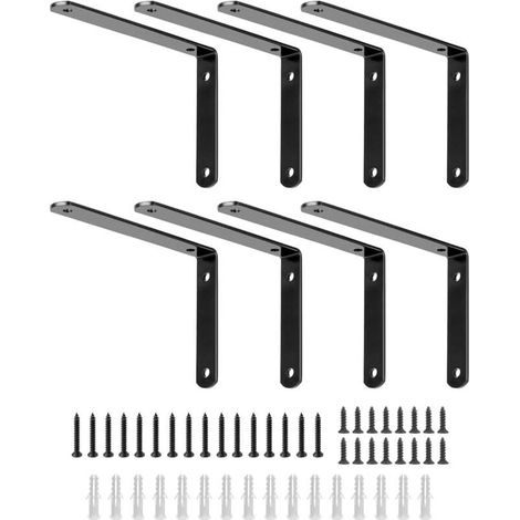 Lot de 8 Équerres Étagère Murale, Supports d'Angle en Fer Solide avec Vis, 10x15 cm Noir (1/4)