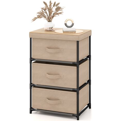 Cassettiera multifunzionale a 3 cassetti 40 x 30 x 62 cm ampio spazio di archiviazione stile rustico tessuto non tessuto colore caffè 200020936