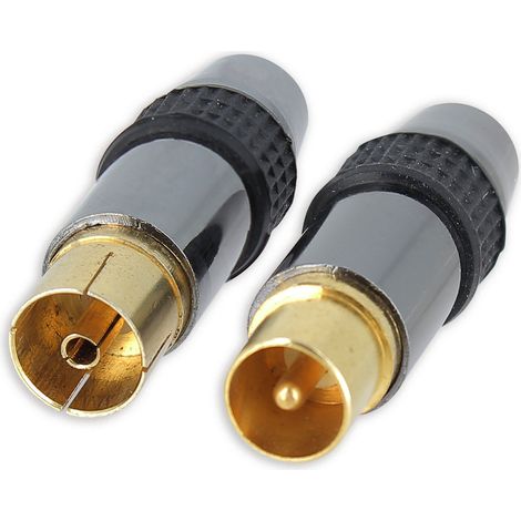 2 fiches coaxiales IEC 9.52 GOLD Mâle + Femelle
