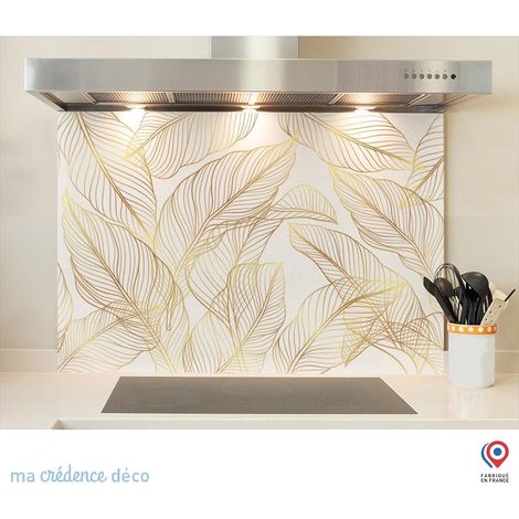 Fond de hotte : Feuilles dorées 2 - Verre trempé - 90 cm - 60 cm