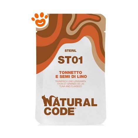 Natural Code ST01 Cat Adult Sterilizzato al Tonno e Semi di Lino - Natural Code ST01 Cat Adult Sterilizzato al Tonno e Semi di Lino - Bustina Da 70 Gr