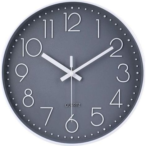 Moderne, geräuschlose Wanduhr, kein Ticken, geräuschlose Wanduhr für Schlafzimmer, Küche, Wohnzimmer – Grau – 30 cm