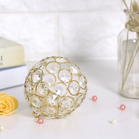 Kristallkerzenhalter für Hochzeiten, Tischdekorationen und goldene Tischdekorationen (8 cm Durchmesser) (1/5)