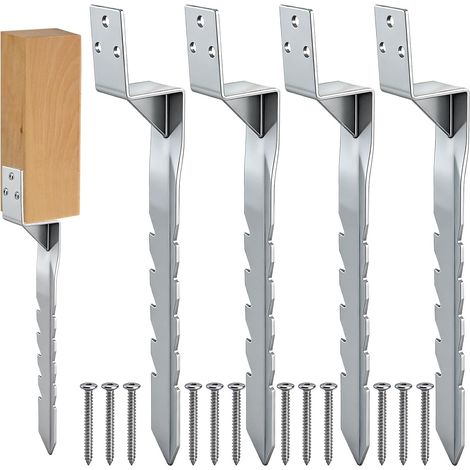 Lot de 4 Ancrages au Sol Ancrage Balancoire,Piquet Cloture Ancrage Galvanisés à Chaud,Support de Poteau à Enfoncer,pour Poteaux en Bois Ancrage au Sol pour Balançoire (1/5)