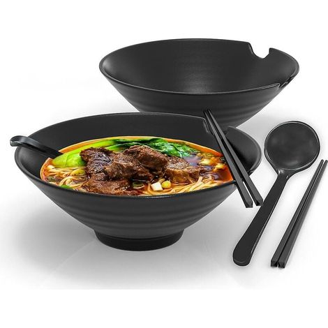 Bol Ramen - Service De Vaisselle Japonais Avec Baguettes Et Cuillère - Noir - 6 Pièces (1/5)