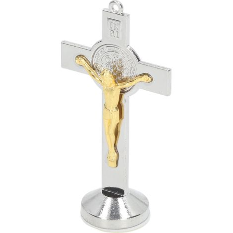 Croix décorative en alliage d'or, d'argent et de zinc poli, croix sur pied, convenant à la décoration de la maison et du bureau. (1/5)