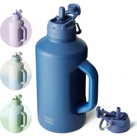 Isolierte Edelstahl-Wasserflasche 1,8L mit Strohhalm und Griff (1/5)