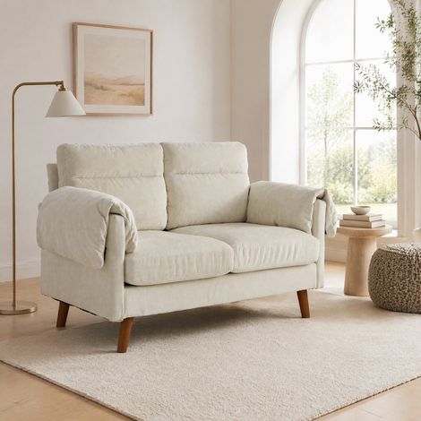 Divano lineare 2 posti 124x70x85 cm in tessuto ciniglia beige salvaspazio FloraGrace (1/5)