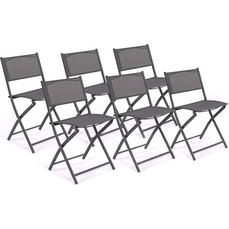 Idmarket – Lot de 6 chaises de jardin pliantes – Structure en acier – Assise en textilène gris anthracite – Dimensions 50x46x82cm