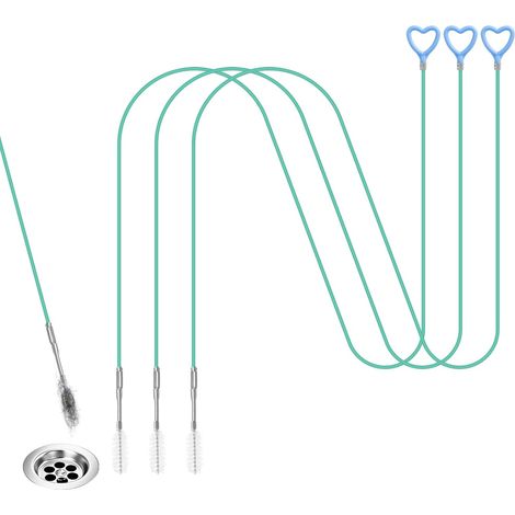 Furet Canalisation 200CM 3PCS,Furet Plomberie Flexible et Furet Déboucheur WC pour Cuisine, Salle de Bain, Réfrigérateur et Voiture,Brosse Spiralée 360° en POM, Réutilisable et Sans Produits Chimiques (1/5)
