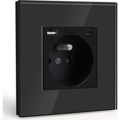 Multipresa da parete Max 2.1A con USB e 1 presa Type-C, presa di corrente CA da 16A con pannello in vetro, adatta per smartphone e tablet (nera) (1/3)