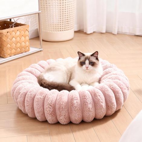 Cama para gatos y perros con flores, cama para mascotas de felpa lavable, base antideslizante e impermeable, piel sintética, adecuada para gatos y perros pequeños con un peso de hasta 22 libras, tamañ
