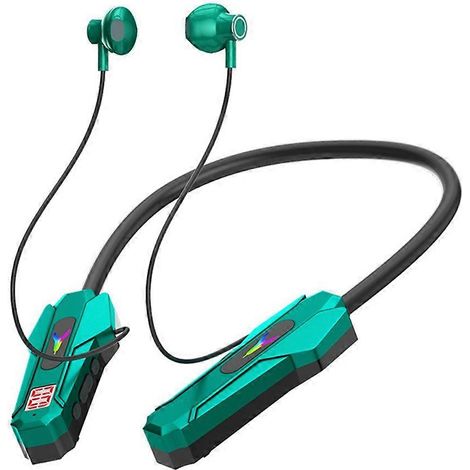 Écouteurs Bluetooth sans fil avec tour de cou, affichage LED, casque gaming étanche, magnétique, micro HD, vert (1/5)