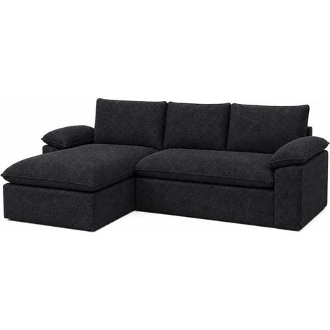 Canapé d'angle convertible WEVALLEY 3 places-Tissu chenille noir-265 x170 x 65 cm-Couchage 90 x200 cm-Modulable et déhoussable (1/5)