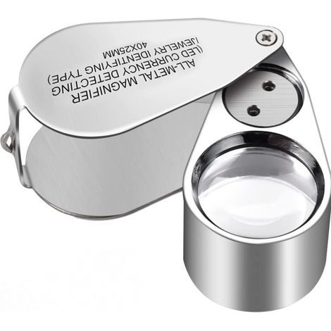 Set of 40X foldable jeweler's loupes with LED lighting for examining jewelry (LED currency recognition/magnifier type for jewelers). (1/5)