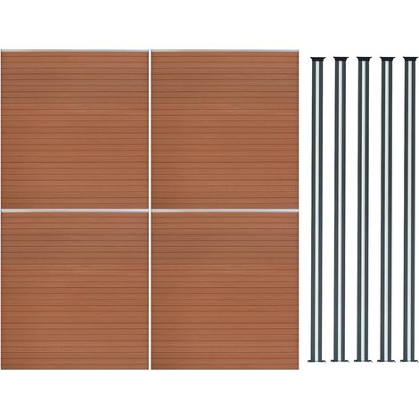 Composite Fence Panel x 4 & 5 Aluminium Posts 6ft Board Brown