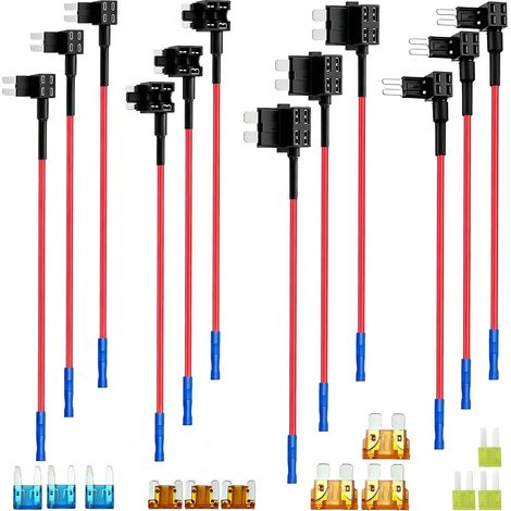 12 Pièces Adaptateurs Porte Fusible 4 Types Add A Circuit Prise Fusibles avec Mini Micro Micro2 Standard 5A 10A 15A 20A pour Auto Moto Camion Bateaux (1/5)
