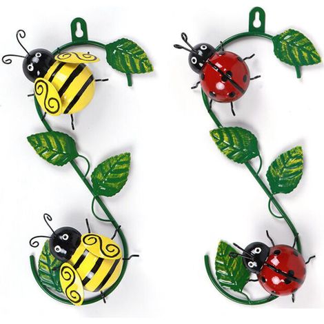 - 2 Pièces en Métal Coccinelle Décoration Murale pour Clôture de Jardin Intérieur ou Extérieur Balcon Patio Salon Chambre Bureau Décor (Rouge Jaune)