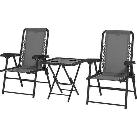 Ensemble bistro en acier 3 pièces, mobilier de jardin résistant aux intempéries avec table bistro pliante, porte-gobelets et chaises de jardin, gris foncé
