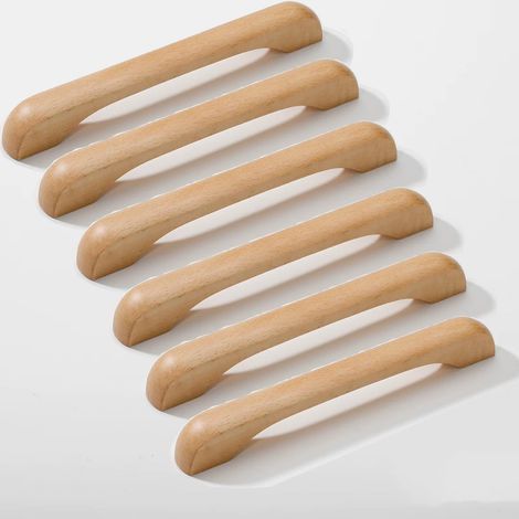 6 Poignées de Meuble en Bois avec Vis, 160mm, Poignées Arc pour Placards de Cuisine et Tiroirs