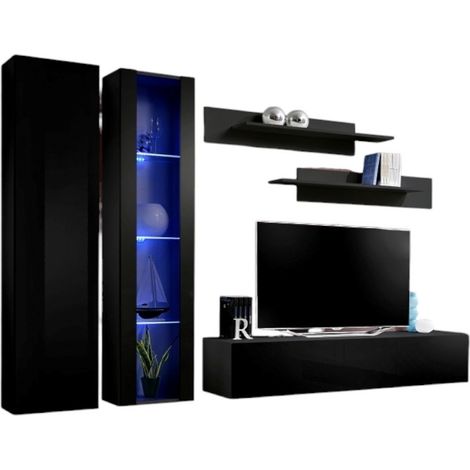 Mobile porta TV FLY A4 design, colore nero lucido + LED. Mobile sospeso moderno e alla moda per il tuo soggiorno.