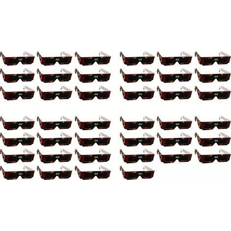 Lunettes d'observation éclipse solaire 2026, design Soleil rouge, certifiées CE et ISO, lot de 40 paires, protection oculaire sûre, filtres solaires homologués, observation sécurisée.