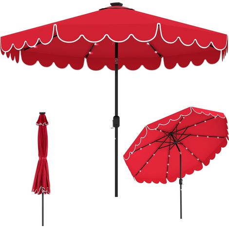 COSTWAY Ombrellone Giardino 3X3 Con 24 Luci 300 Cm Antivento Anti Uv Esterno Patio Spiaggia 8 Stecche Inclinazione Regolabile Solare Manovella Pieghevole Port (1/5)