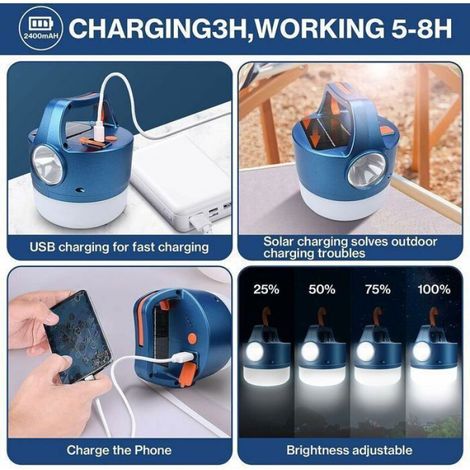Lanterne de camping LED - - Rechargeable USB et solaire - 5 modes d'éclairage - étanche IP4 - Matériau ABS durable Femeo (1/5)