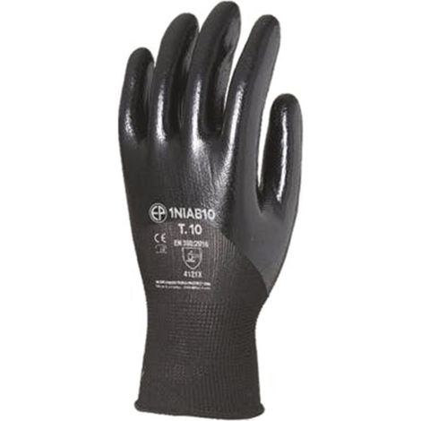 Gants de travail précision enduit nitrile Eurotechnique 1NIAB (lot de 12 paires de gants) Noir 7 (1/3)