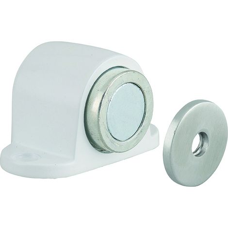 Butoir de porte à aimant, corps alliage, fixation au sol, blanc mat - (1/3)