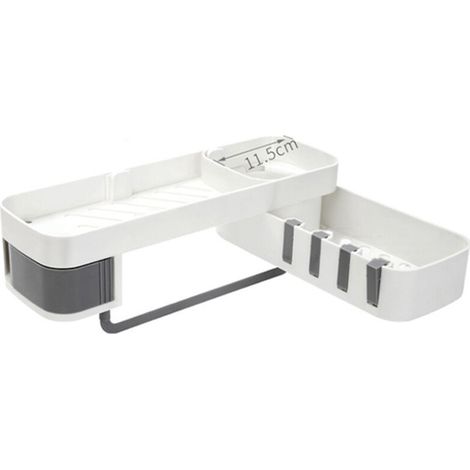 Étagère d'angle pivotante pour salle de bain et cuisine, organisateur de rangement compact avec panier de douche et crochet (1/3)