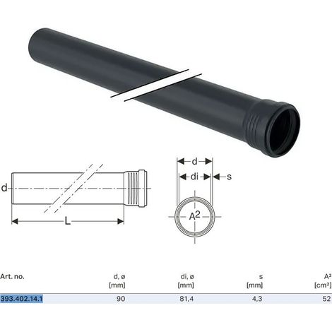 Tubo Geberit Silent-Pro con 1 bicchiere ø90 L.500 mm 393.402.14.1