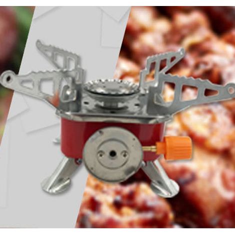Réchaud d'extérieur coupe-vent à combustion puissante, mini réchaud à gaz quadruple portable pour le camping et les pique-niques (1/5)