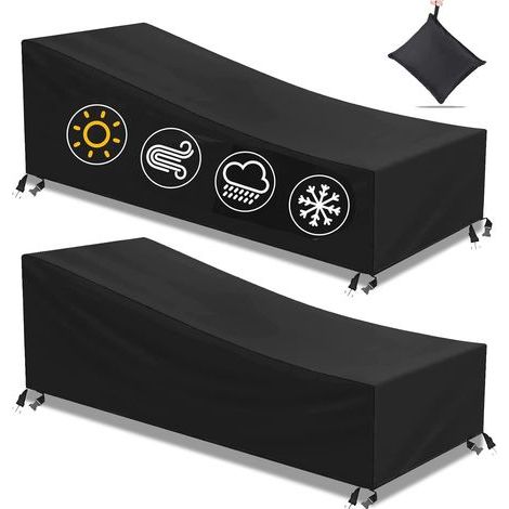 Lot de 2 housses de protection pour chaise longue de jardin avec 4 boutons coupe-vent, tissu Oxford 210D, imperméable, coupe-vent, résistant aux UV pour chaise longue (200 x 75 x 40/70 cm) (1/5)