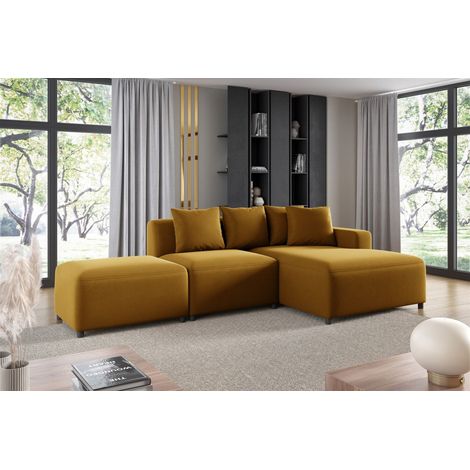 Ecksofa Designersofa MEGAN XS inkl. Hocker Stoff Salvador Honiggelb Ottomane Rechts (1/3)