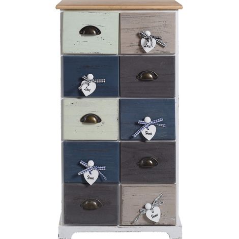 Rebecca Mobili Cassettiera Shabby Vintage Beige Blu Marrone 10 Cassetti 88x48x30 (1/5)