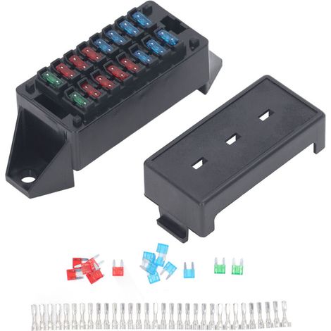 Scatola portafusibili per auto a 16 vie, mini resistente alle alte temperature, 16 pezzi, set di porta terminali a 32 fili per auto, autobus, barca -Crezuo