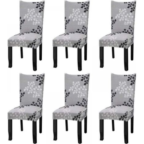 Universal Stretch Chair Covers, 6-Piece Set, Grey Pattern Chair Covers for Restaurant Chairs, Hotel Chairs YMYNY (1/4)