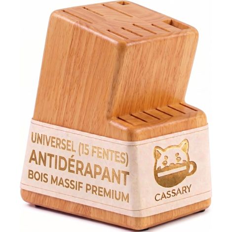 Porte couteau de cuisine 15 pièces Bloc couteaux cuisine fabriqué en bois massif Support couteaux robuste et élégant Range couteaux de cuisine vec support pour ciseaux Rangement couteaux (Chêne) (1/5)