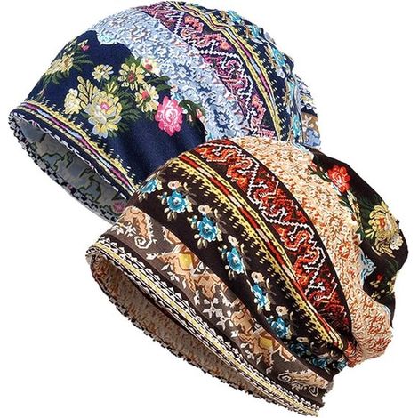 Cappello da chemioterapia in due pezzi per donna, foulard in pizzo, foulard casual super morbido, copricapo - marrone + blu (1/5)