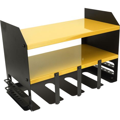 Support mural pour perceuse 4 emplacements, structure en fer robuste, organiseur d'outils multifonctionnel compact, fixation au mur pour atelier et entrepôt, couleur jaune (1/5)