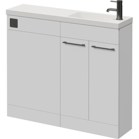 Napoli 250 Gloss White 1000mm 2 Door Vanity Unit Toilet Suite with Round Silvo Basin - 1000mm - Gunmetal Grey 160mm HandleWithout Jubilee Toilet Pan